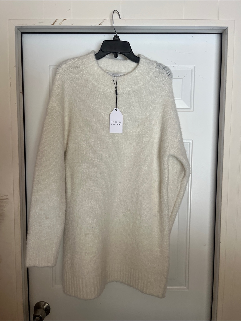 English Factory Plush Crewneck Sweater in Ivory White